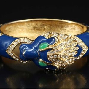 Authentic Vintage Ciner Hinged Cobalt Panther Cuff Bracelet